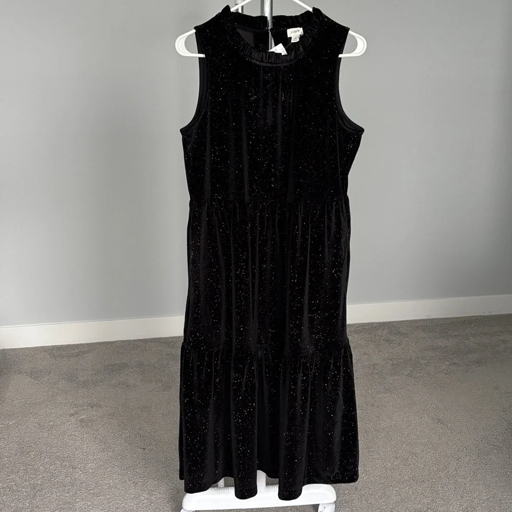 J. Crew Elegant Black Velvet Midi Dress